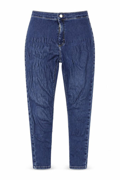 Front view of Topshop women’s blue denim skinny jeans, size UK 32, 30-inch leg