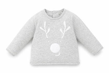 Front view of Mothercare Baby Grey Knit jumper, size 3-6, Months - Reindeer