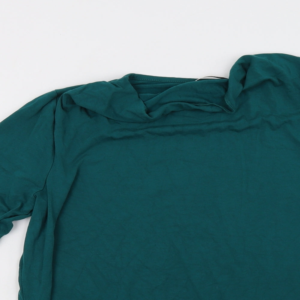Close-up detail of Bonita women’s green pullover sweatshirt, size M