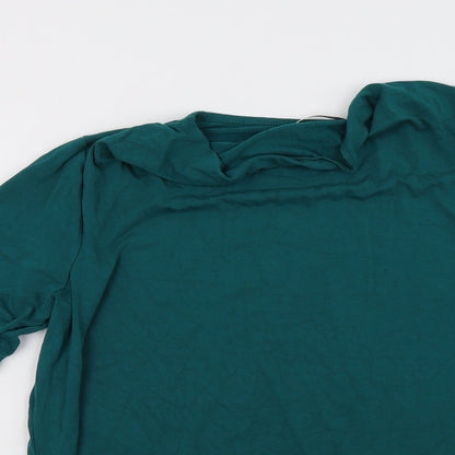 Close-up detail of Bonita women’s green pullover sweatshirt, size M