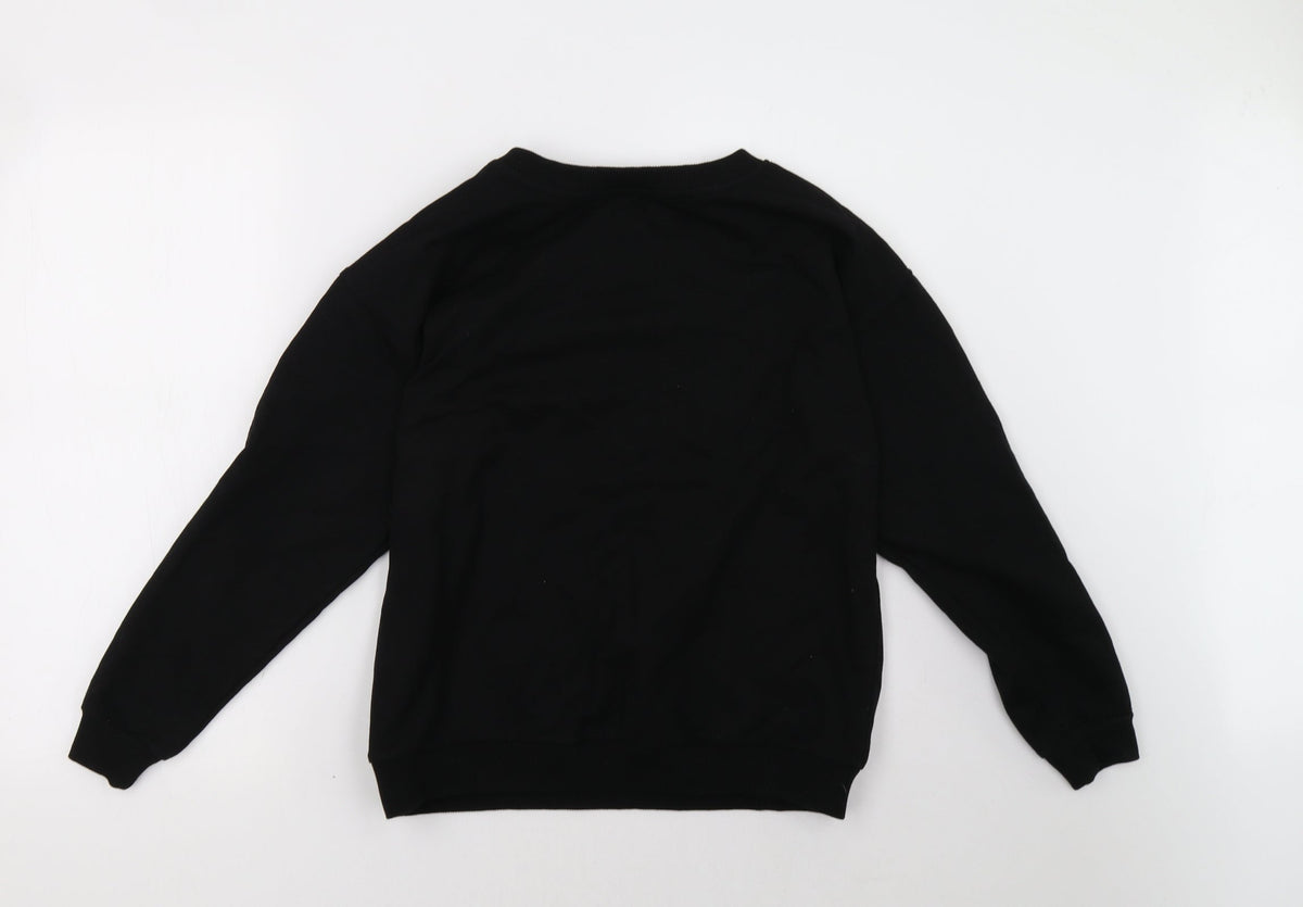 Back view of poor moi women’s black pullover sweatshirt, size UK 10