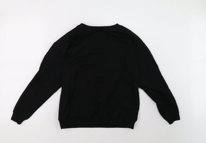 Back view of poor moi women’s black pullover sweatshirt, size UK 10