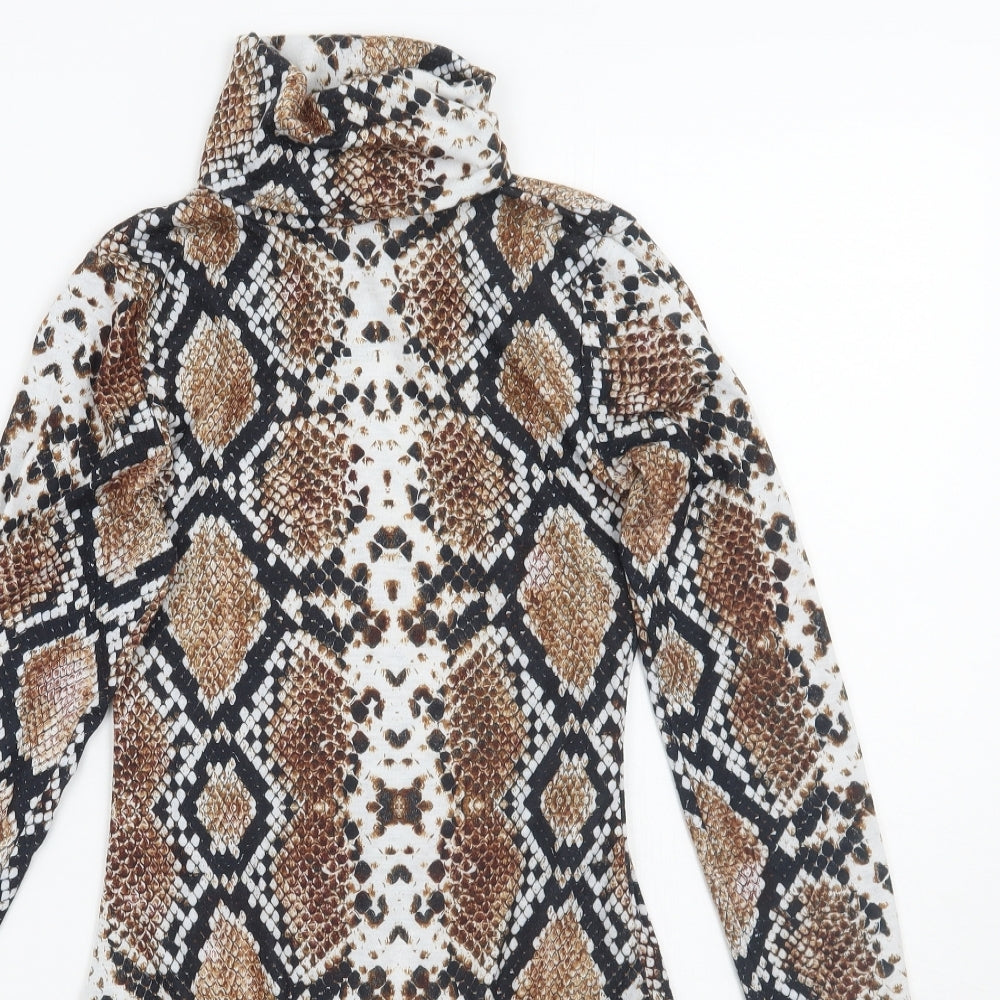 PRETTYLITTLETHING Womens Brown Animal Print  Bodysuit One-Piece Size 6