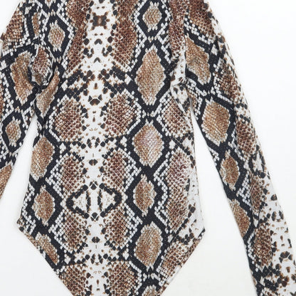 PRETTYLITTLETHING Womens Brown Animal Print  Bodysuit One-Piece Size 6