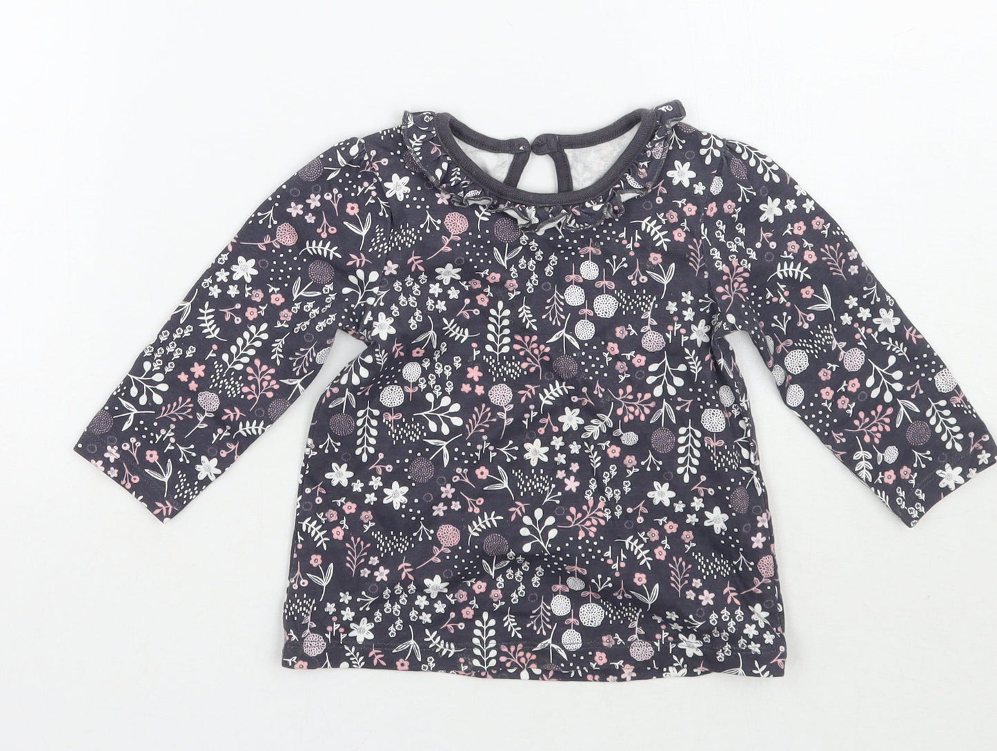 George Girls Blue Floral  Basic T-Shirt Size 6-9 Months