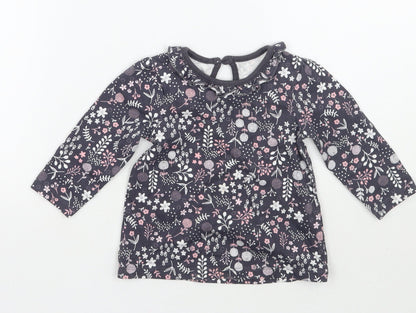 George Girls Blue Floral  Basic T-Shirt Size 6-9 Months