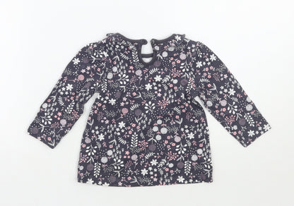 George Girls Blue Floral  Basic T-Shirt Size 6-9 Months