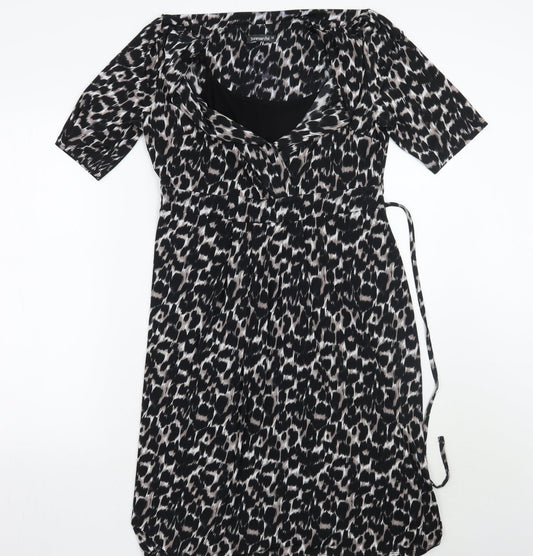 Bonmarché Womens Black Animal Print  A-Line  Size 12