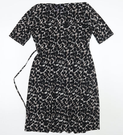 Bonmarché Womens Black Animal Print  A-Line  Size 12