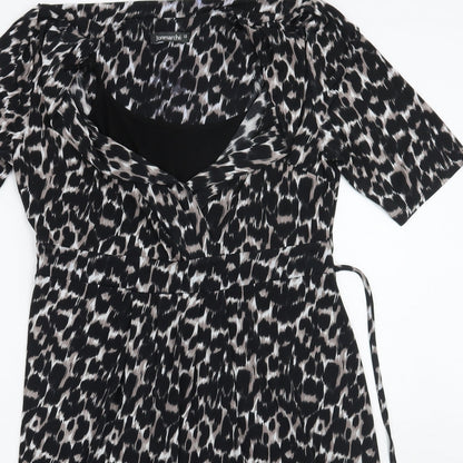 Bonmarché Womens Black Animal Print  A-Line  Size 12