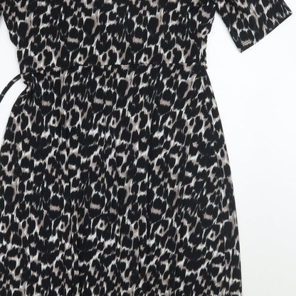 Bonmarché Womens Black Animal Print  A-Line  Size 12