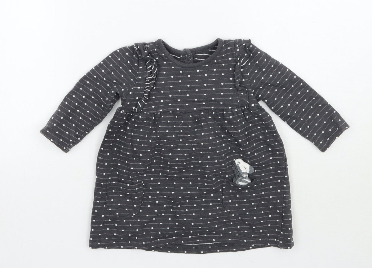 Additional front view of George girls’ grey polka dot basic t-shirt, size 6-9, months