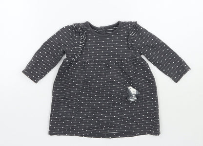Additional front view of George girls’ grey polka dot basic t-shirt, size 6-9, months