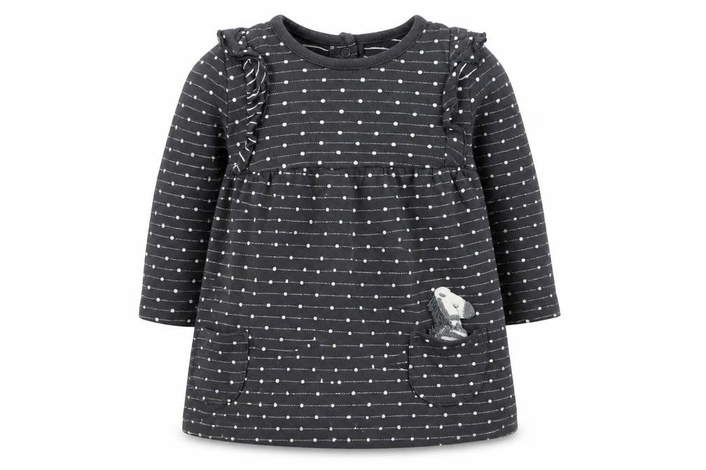 Front view of George girls’ grey polka dot basic t-shirt, size 6-9, months