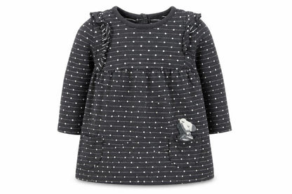 Front view of George girls’ grey polka dot basic t-shirt, size 6-9, months
