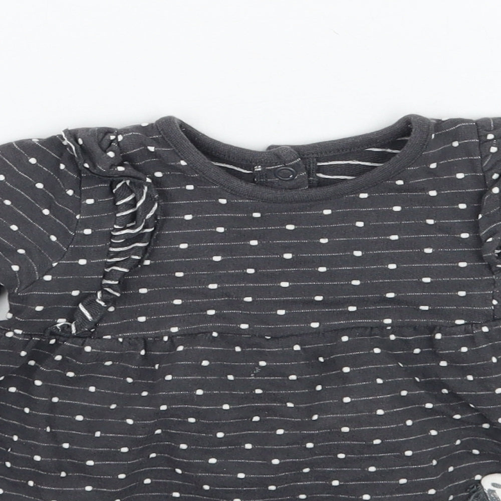 Close-up detail of George girls’ grey polka dot basic t-shirt, size 6-9, months