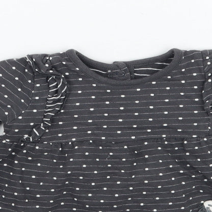 Close-up detail of George girls’ grey polka dot basic t-shirt, size 6-9, months