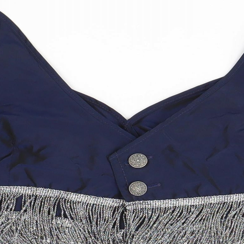 Womens UK Size 8 Wallis Blue Cropped Blouse