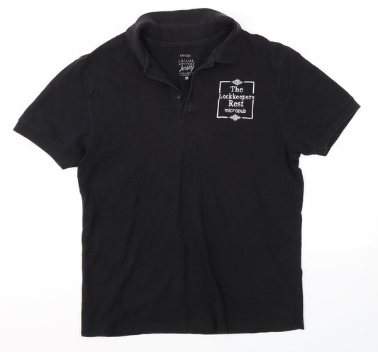 George Mens Black    Polo Size M  - LOCK KEEPER'S PUB