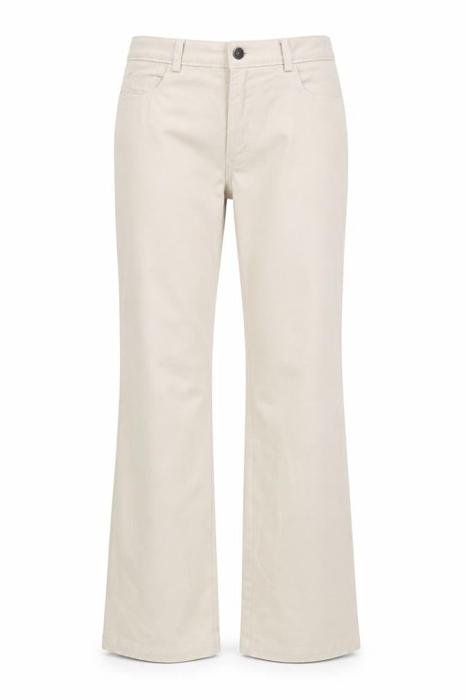 Front view of Tech women’s beige bootcut jeans, size UK 34, in, 29-inch leg - short