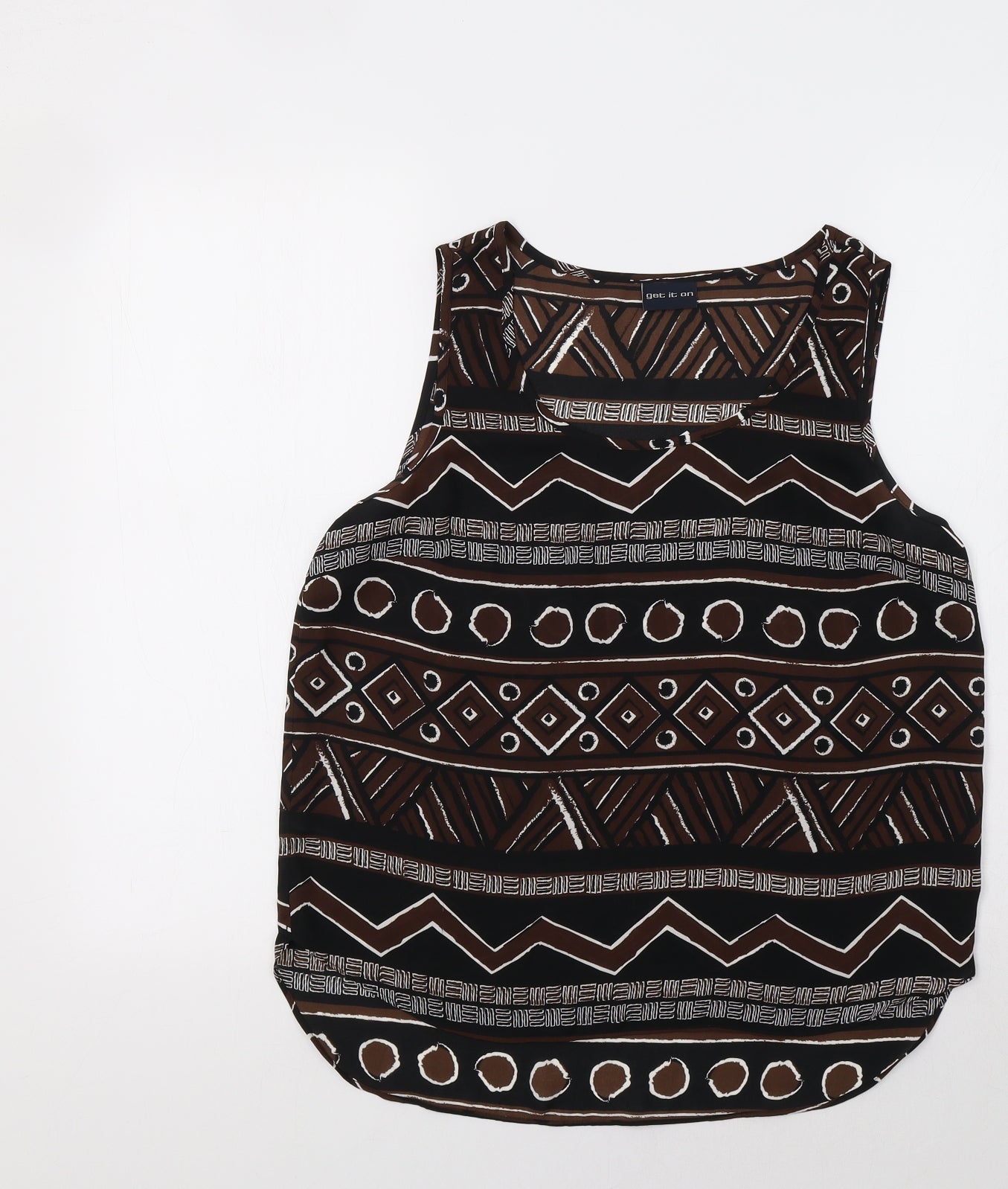Get It On Womens Black Geometric  Basic Tank Size M