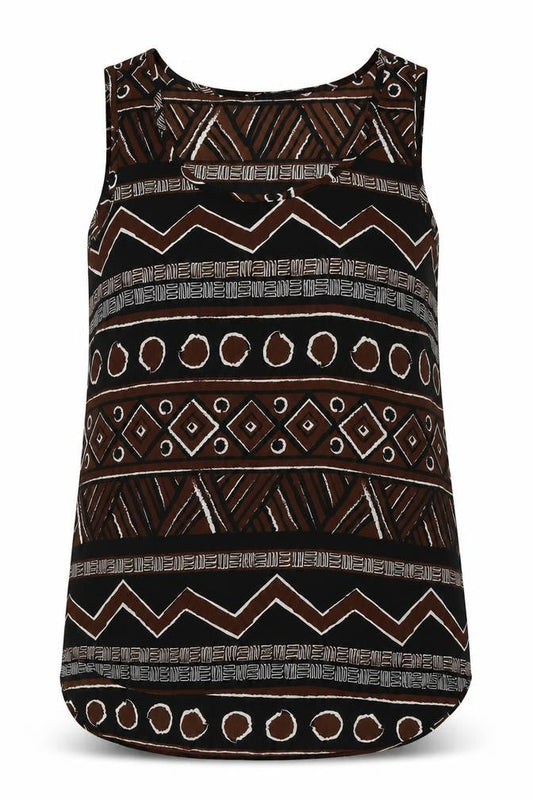 Front view of Get It On women’s black geometric basic tank, size M