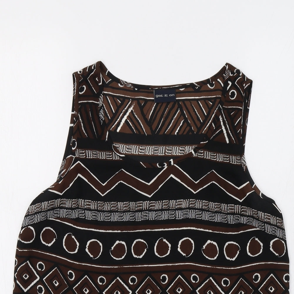 Get It On Womens Black Geometric  Basic Tank Size M