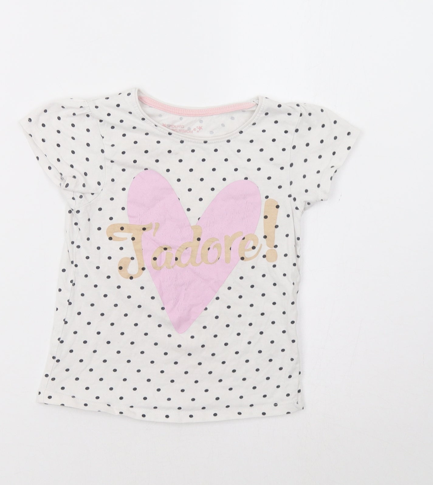 Primark Girls White Polka Dot  Basic T-Shirt Size 4-5 Years  - J'adore