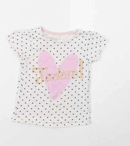 Primark Girls White Polka Dot  Basic T-Shirt Size 4-5 Years  - J'adore