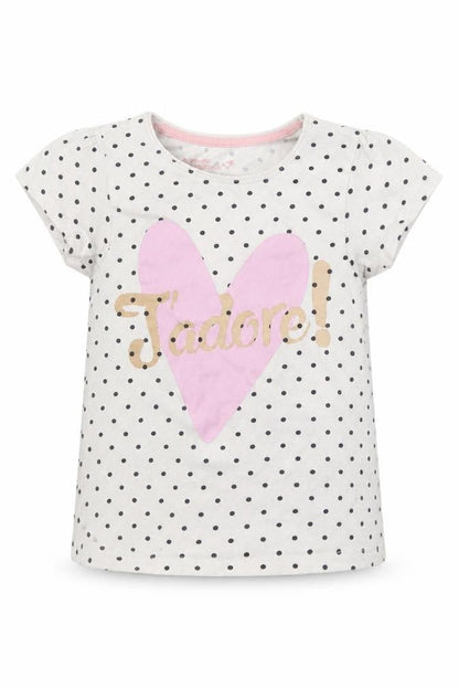 Front view of Primark girls’ white polka dot basic t-shirt, size 4-5, years - j'adore