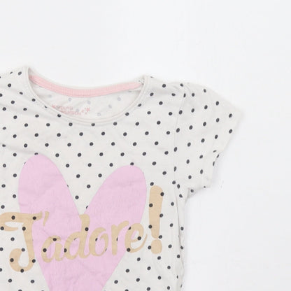 Primark Girls White Polka Dot  Basic T-Shirt Size 4-5 Years  - J'adore