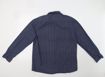 George Mens Blue Geometric   Button-Up Size L
