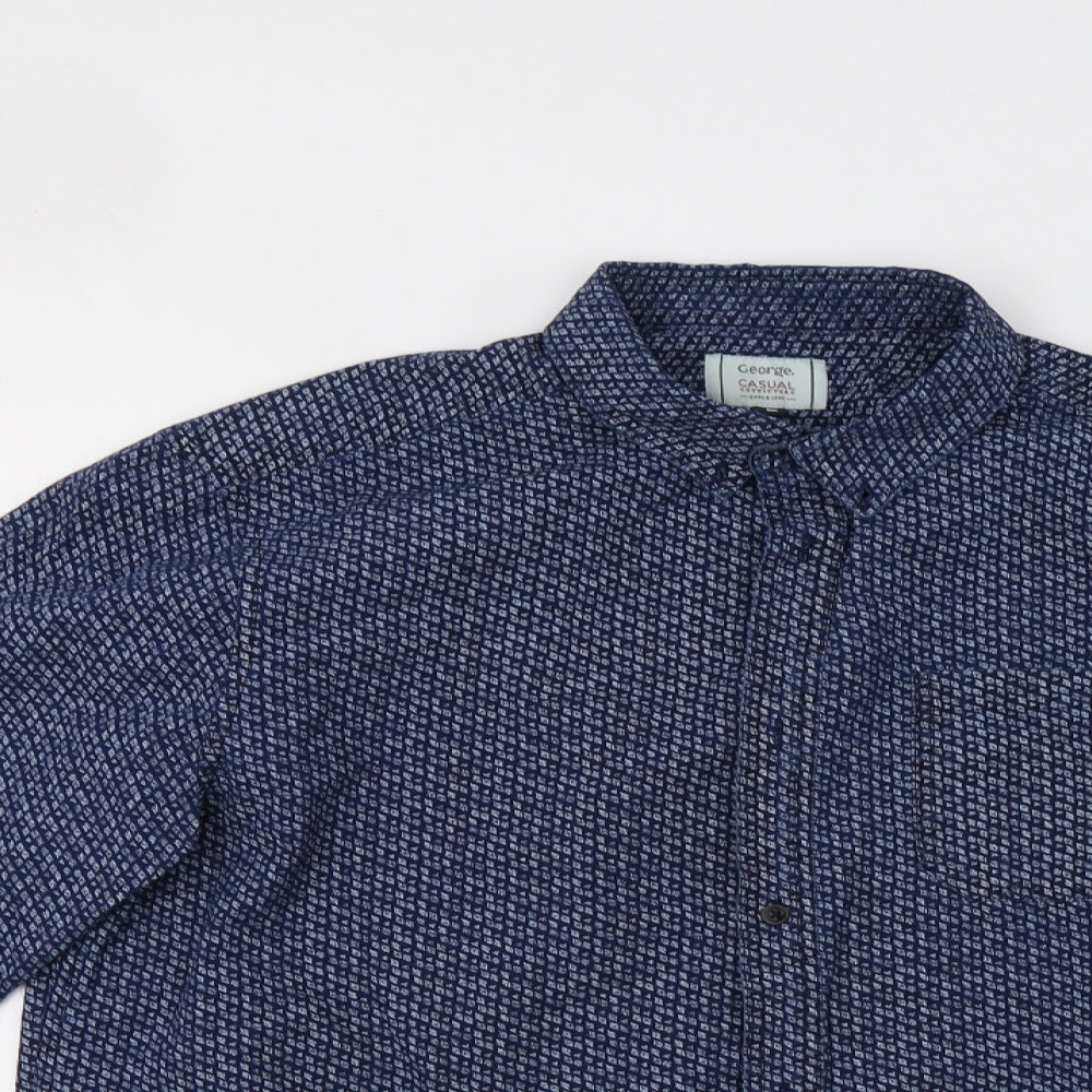 George Mens Blue Geometric   Button-Up Size L