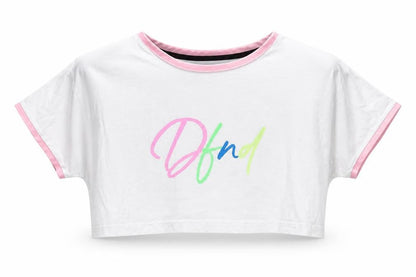 Front view of Dfnd girls’ white cropped polo, size 11-12, years