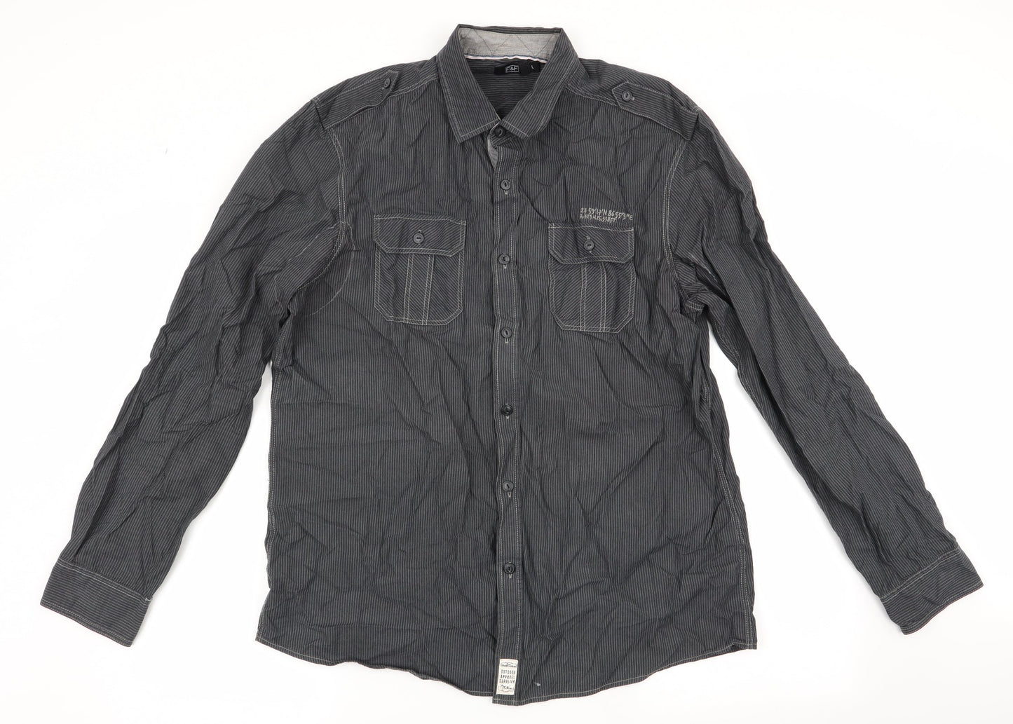 Mens UK Size L Florence and Fred Grey  Button-Up Long Sleeve Casual Shirt