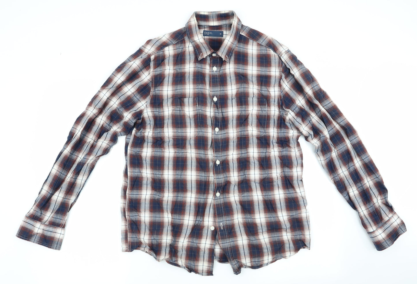 Mens UK Size M Easy Brown  Button-Up Long Sleeve Casual Shirt
