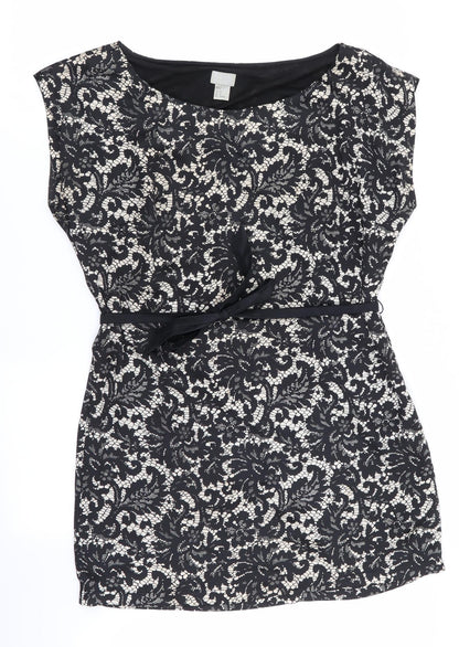 H&M Womens Black Floral  Shift  Size 12  - Lace like print