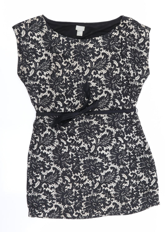 H&M Womens Black Floral  Shift  Size 12  - Lace like print