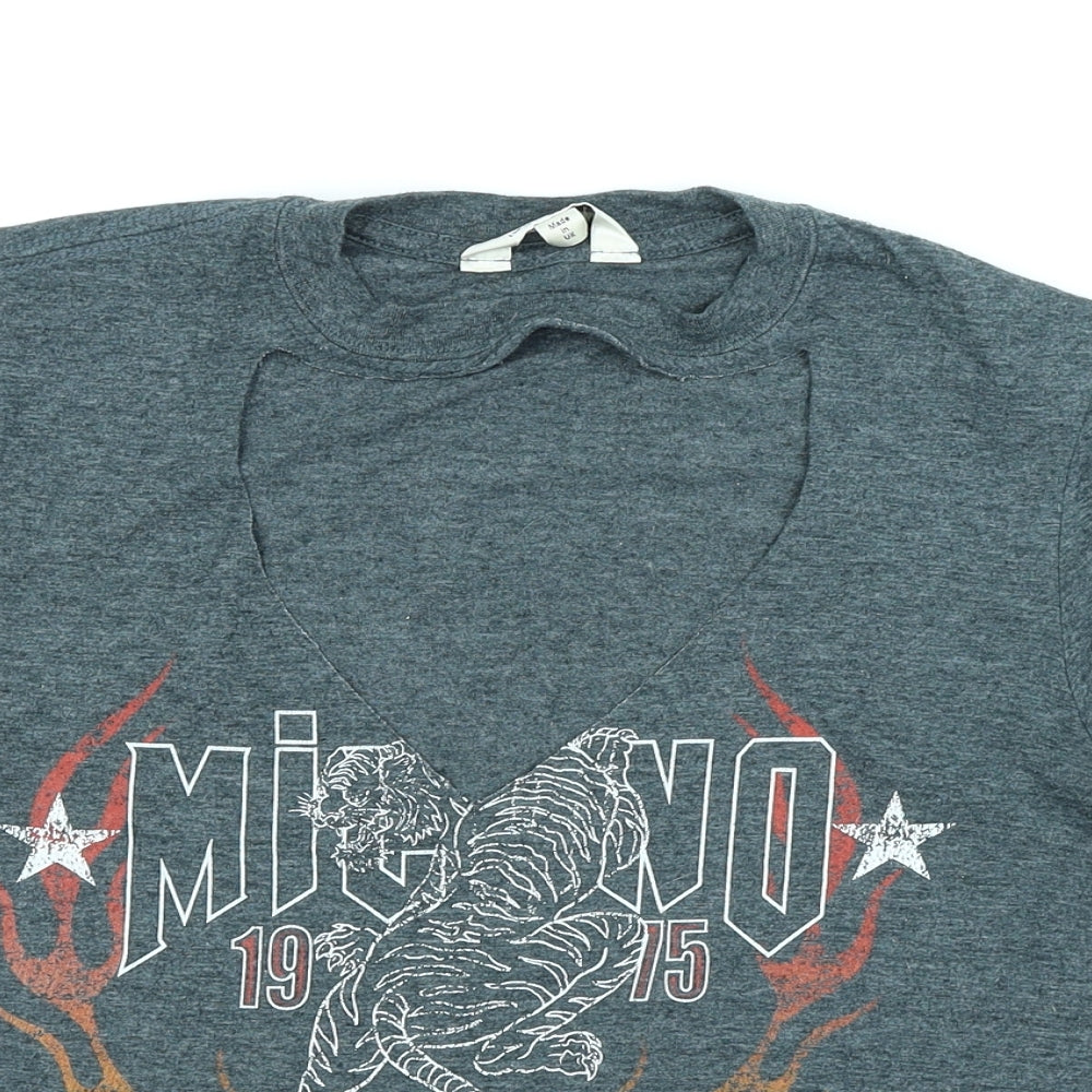 Womens UK Size S Miss Selfridge Grey Cropped T-Shirt