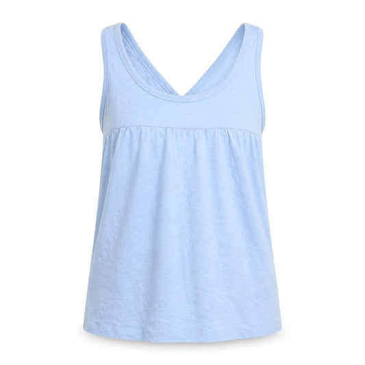 Front view of Powder Room women’s blue basic tank, size M