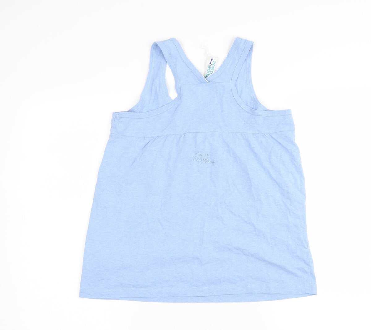 Back view of Powder Room women’s blue basic tank, size M