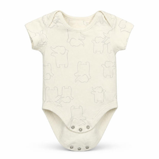 Front view of Marks & Spencer Baby White Animal Print Leotard One-Piece, size 0-3, Months
