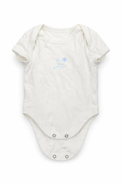 Front view of Matalan boys’ white leotard one-piece size newborn
