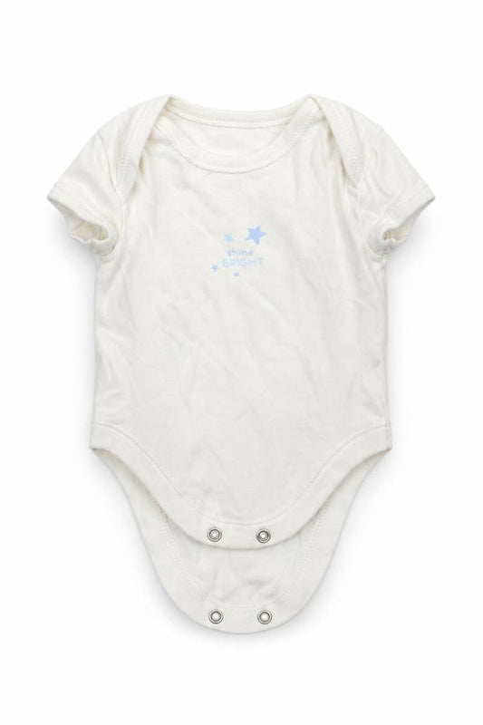 Front view of Matalan boys’ white leotard one-piece size newborn