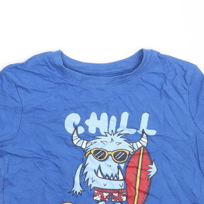 Close-up detail of Primark boys’ black basic t-shirt, size 3-4, years - monster