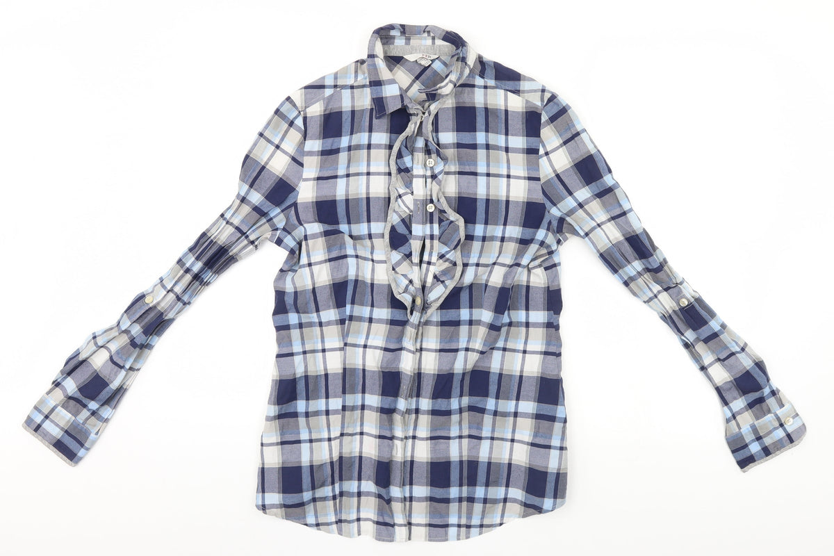 Additional front view of My Way women’s blue plaid basic button-up, size UK 12