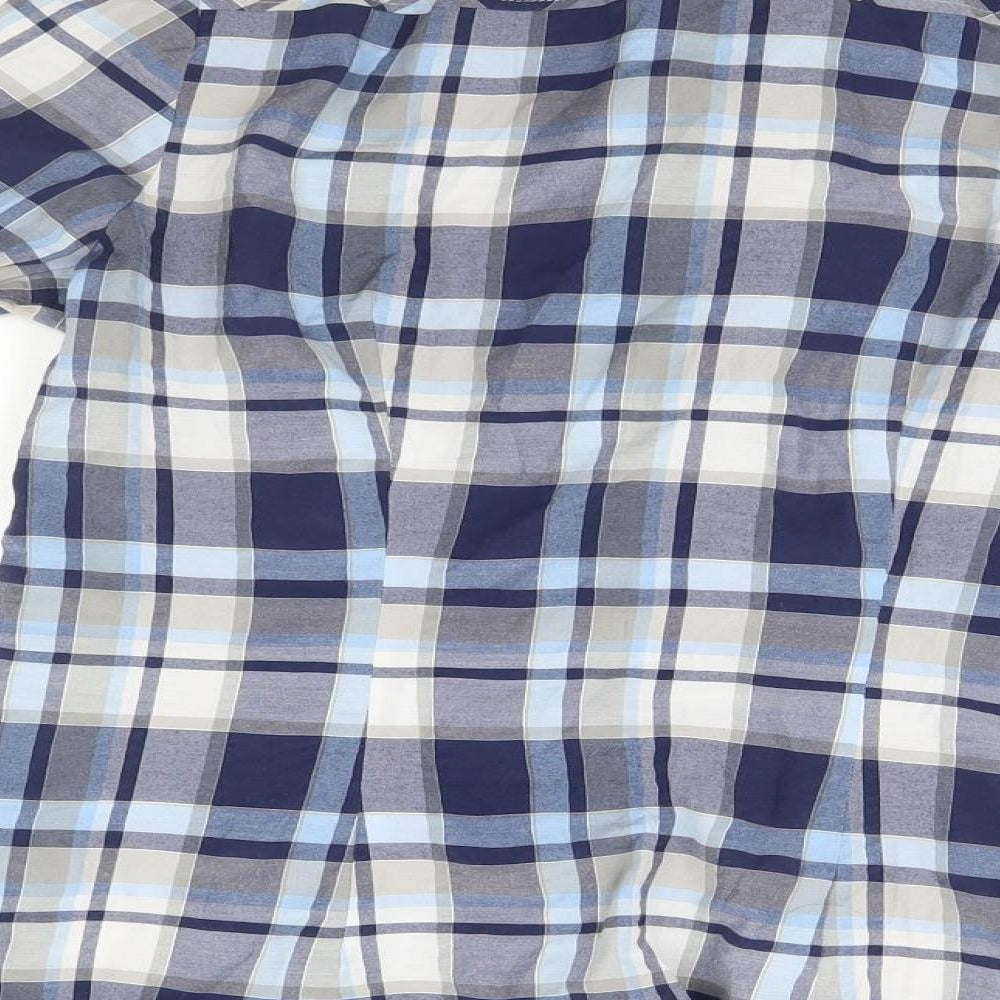 Brand and care label for My Way women’s blue plaid basic button-up, size UK 12