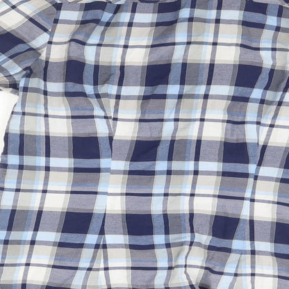 Brand and care label for My Way women’s blue plaid basic button-up, size UK 12