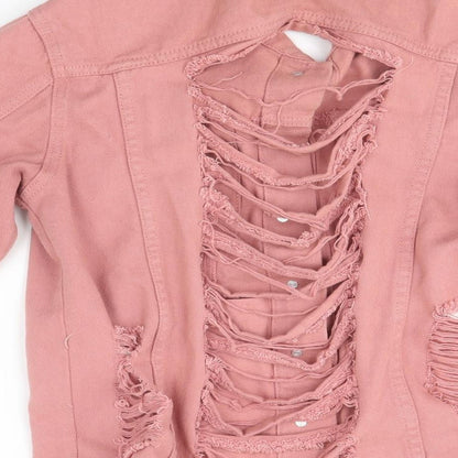 Brand and care label for boohoo blue women’s pink jacket, size UK 8, - distressed
