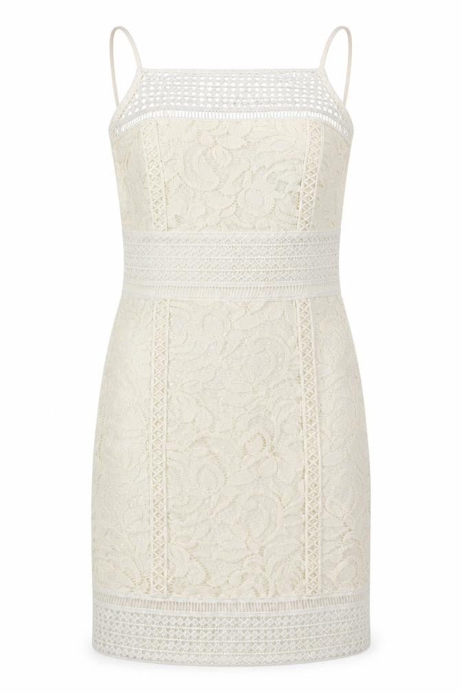 Front view of Topshop women’s ivory pencil dress, size UK 6